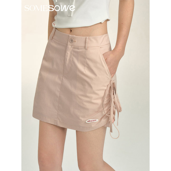 SomeSowe Bow Drawstring Cargo Skirt Pink