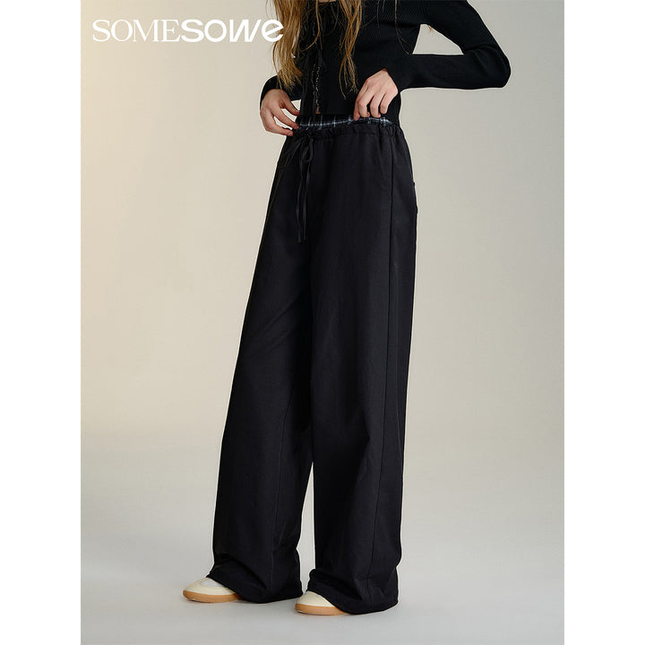 SomeSowe Double Waist Drawstring Wide-Leg Pants Black