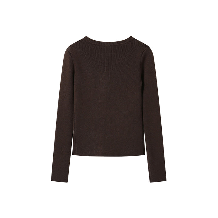 SomeSowe Double Placket Knit Top Brown - Mores Studio