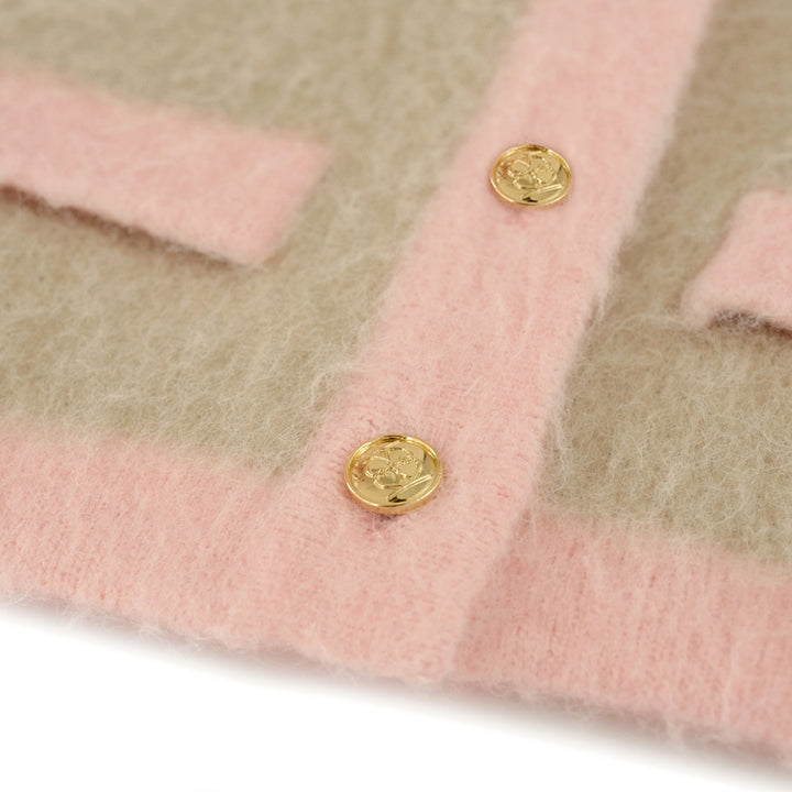 Kroche Color Blocked Alpaca Fiber Cardigan Pink - Mores Studio