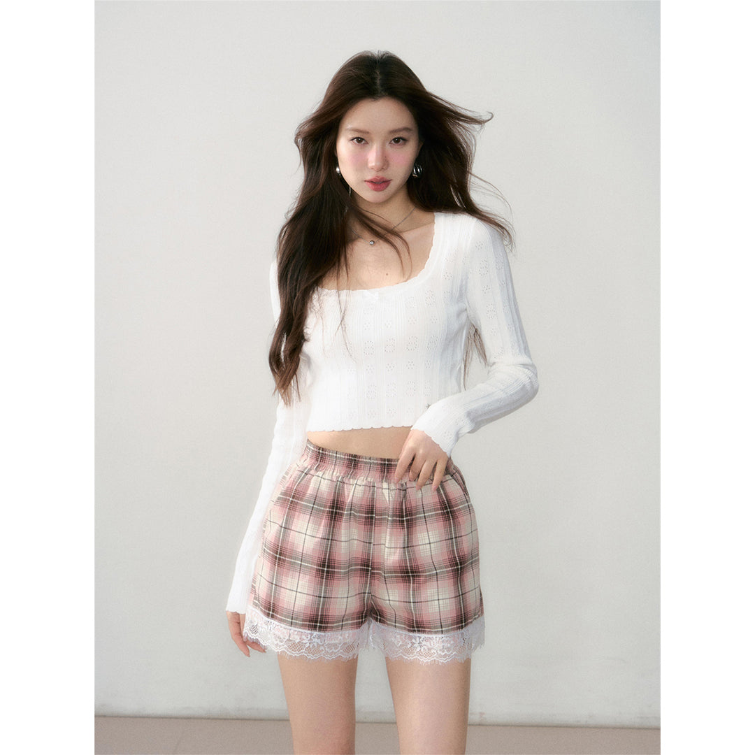 AsGony Long-Sleeved Knit Basic Top White