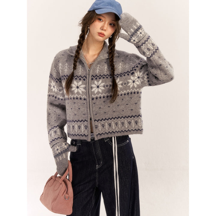 AsGony Fair Isle Retro Woolen Short Cardigan