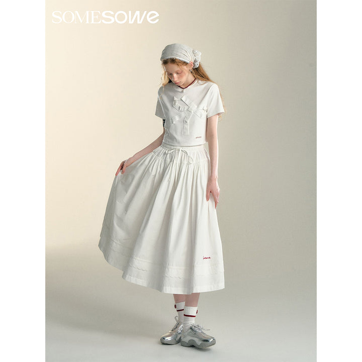 SomeSowe Lace Patchwork Casual Umbrella Skirt White