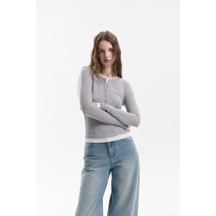 Three Quarters Hotfix Logo Loose Wide-Leg Jeans Blue