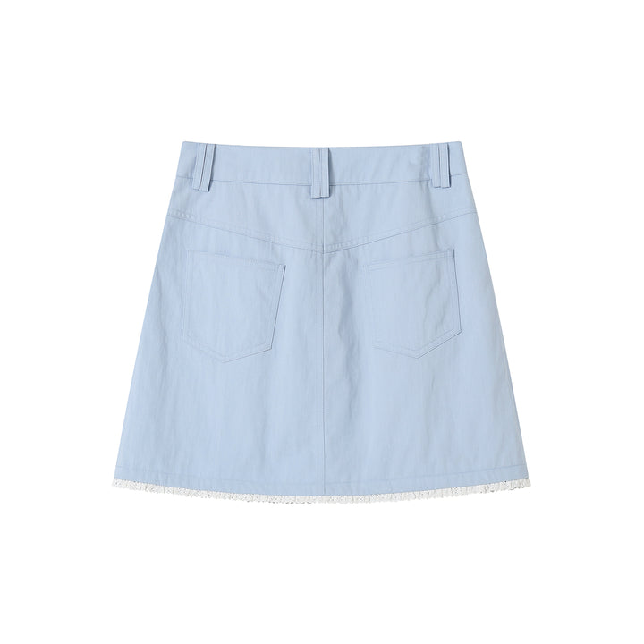 SomeSowe Lace Edge Draping Short Skirt Blue