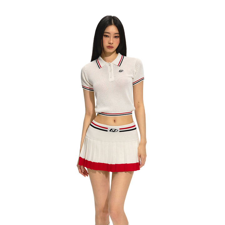 NAWS Color Contrast Pit Striped Polo Collar Knit Top