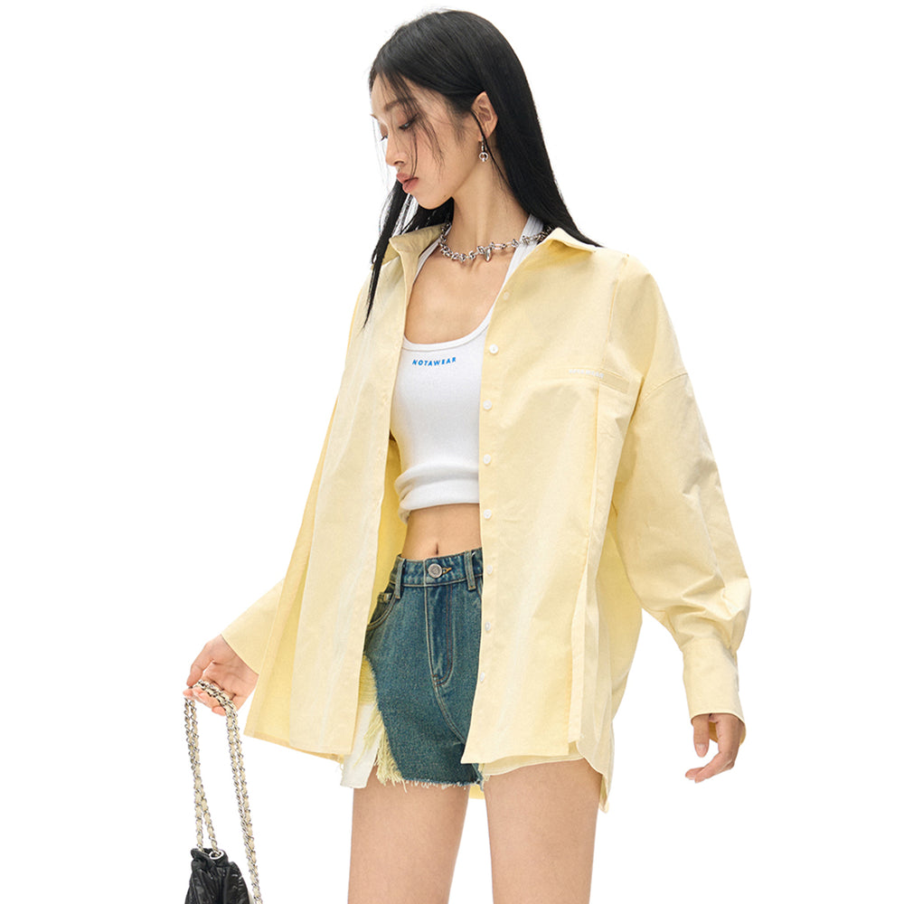 NotAwear Logo Embroidery Casual Oversized Shirt Yellow - Mores Studio
