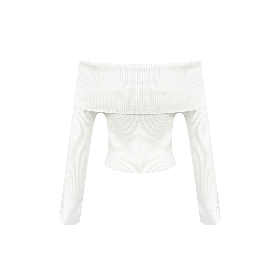 Kroche 3D Rose Off-Shoulder Knitted Top White - Mores Studio