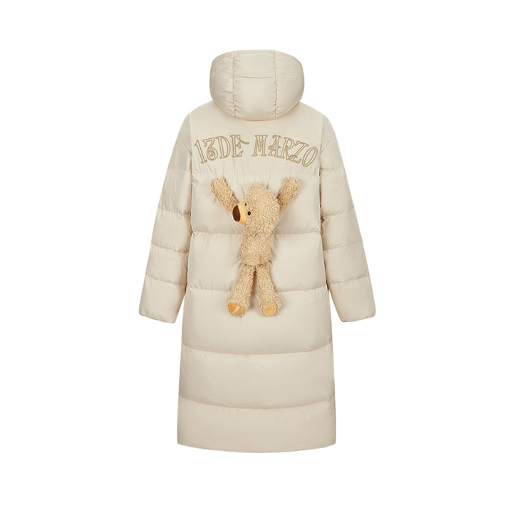 13De Marzo Back Plush Bear Long Down Jacket Beige