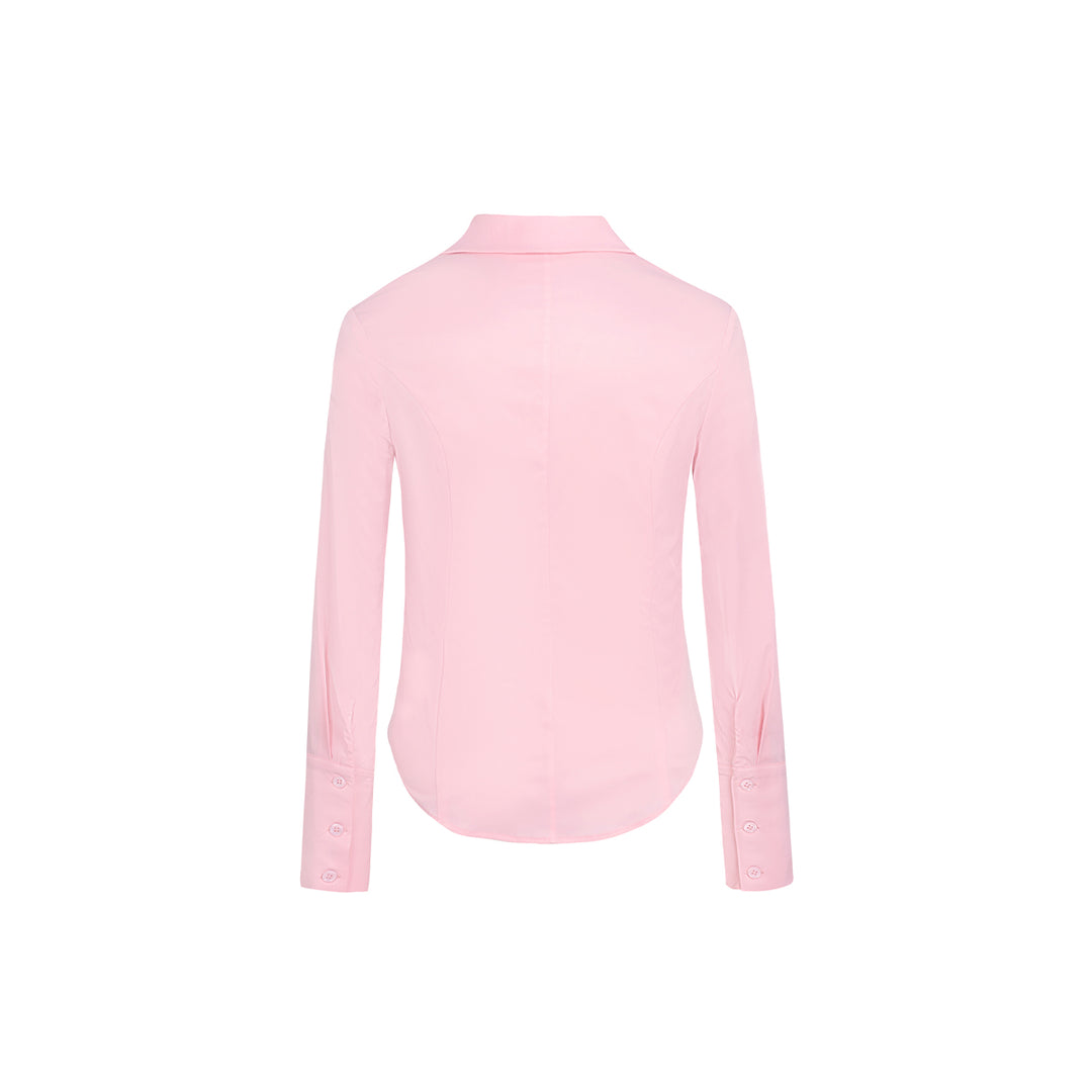 Three Quarters Logo Slim Fit Poplin Shirt Pink - Mores Studio