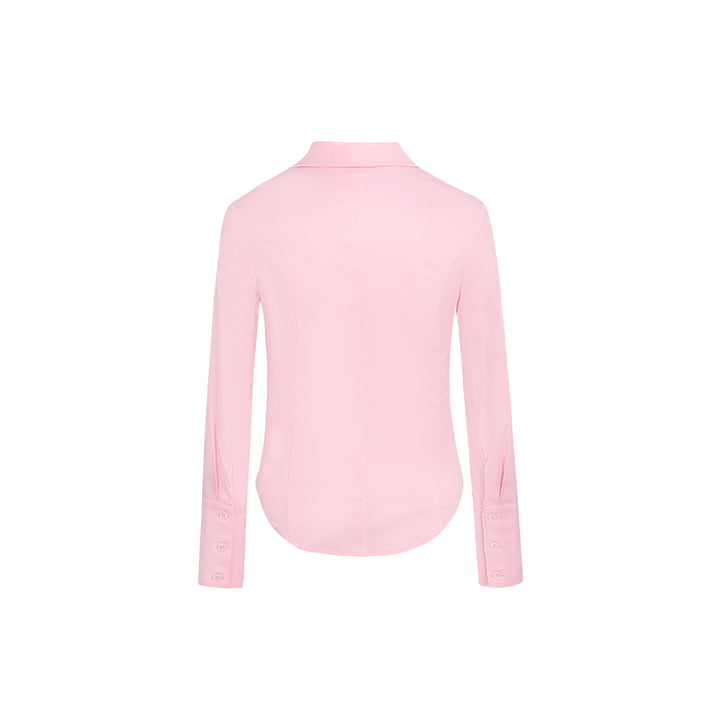 Three Quarters Logo Slim Fit Poplin Shirt Pink - Mores Studio