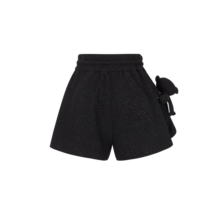 13De Marzo Sparkly Bear Wide-Leg Casual Shorts Black