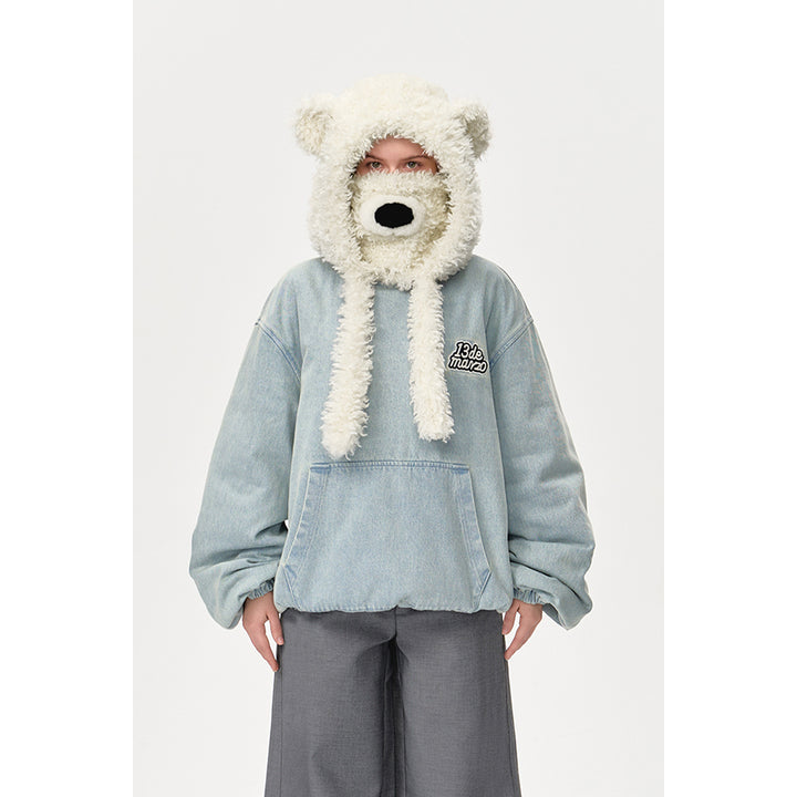 13De Marzo Detachable Bear Mask Padded Hoodie Blue