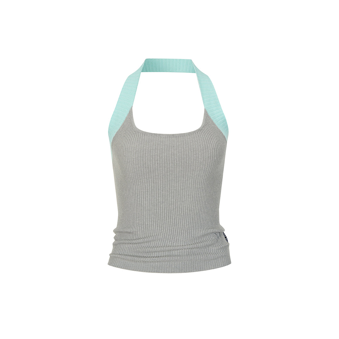 Via Pitti Color Blocked Halter Knit Slim Vest Gray