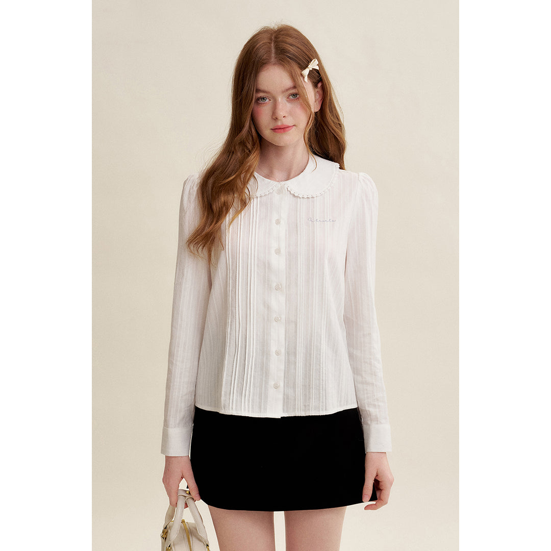 Kroche Organ Texture Embroidery Doll Collar Shirt White