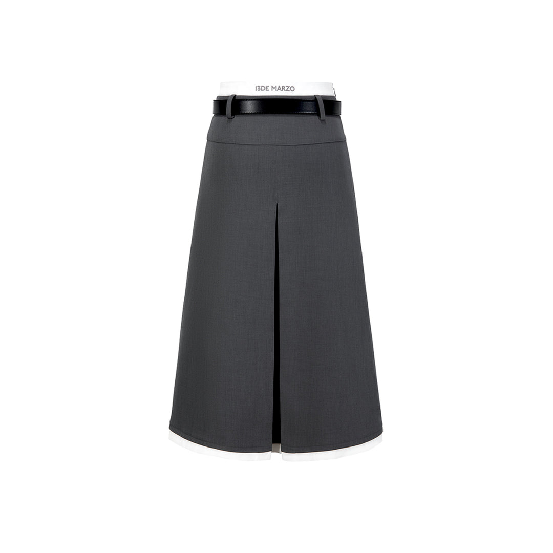 13De Marzo Base Pleated Long Skirt Gray