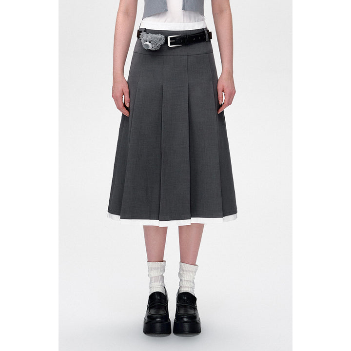 13De Marzo Base Pleated Long Skirt Gray