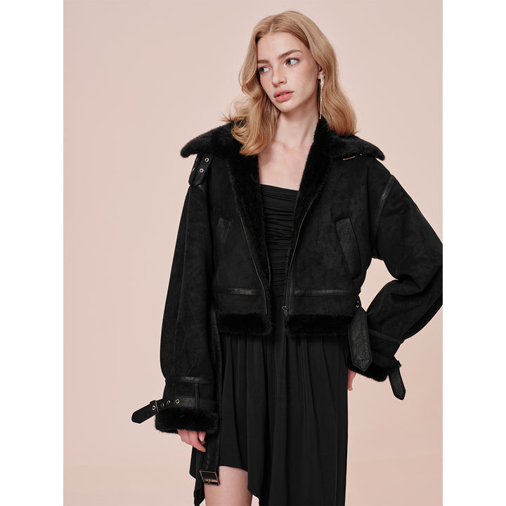 Rocha Roma Vintage Fur Collar Locomotive Jacket Black