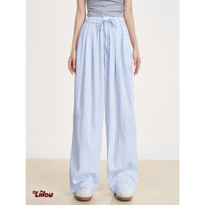 Liilou Draped Elastic-Waist Pleated Casual Pants Blue