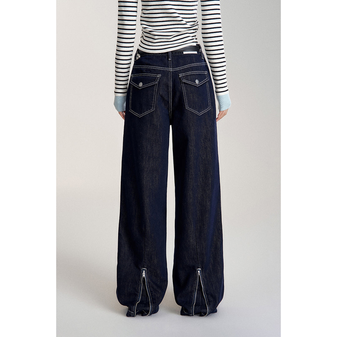 MacyMccoy High Waist Draped Wide-Leg Jeans