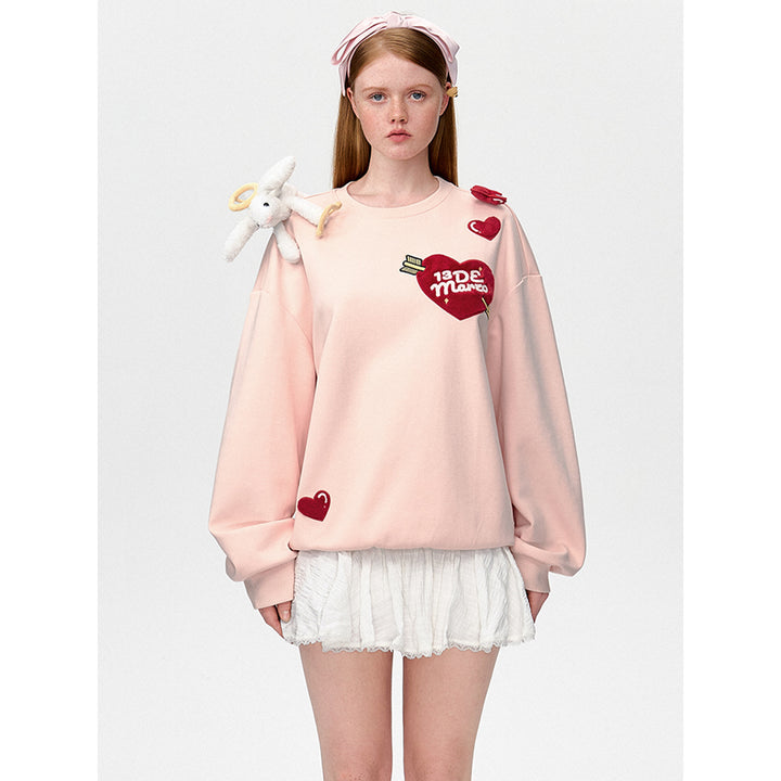 13De Marzo Doozoo Cupid Heart Round-Neck Sweater Pink