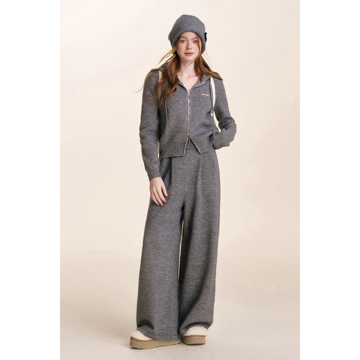 Kroche Blended Woolen Elastic-Waist Knit Pants Gray