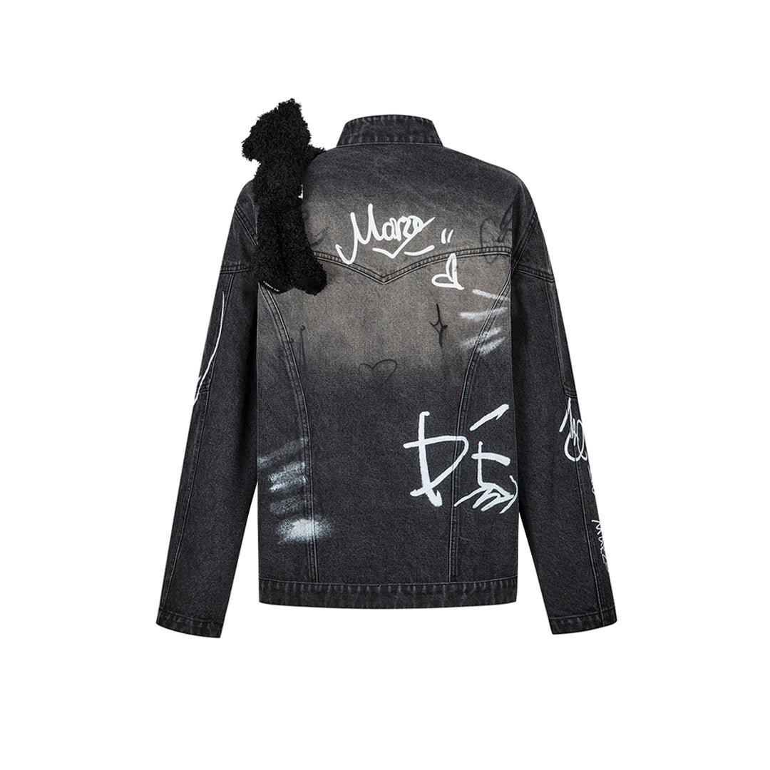 13De Marzo Graffiti Racing Bear Denim Jacket Black