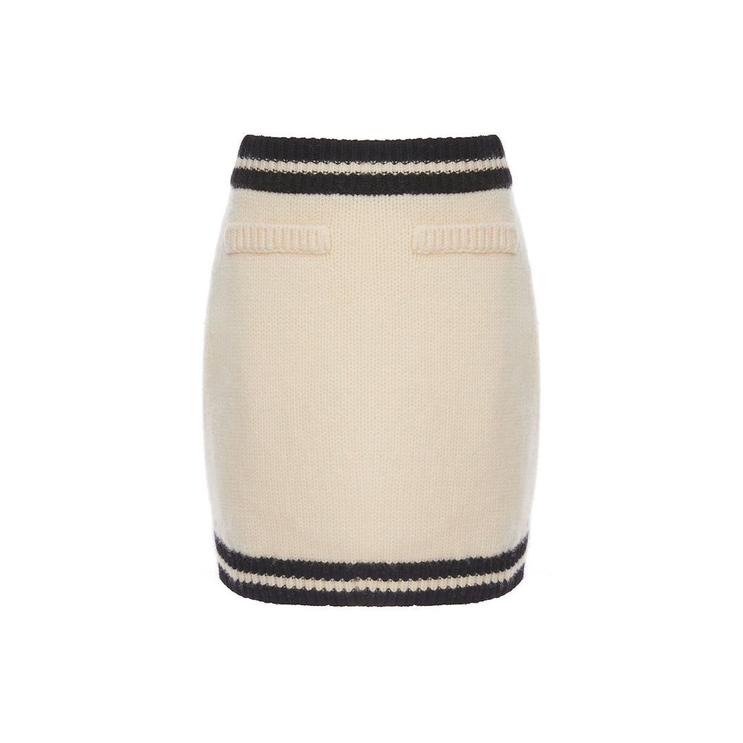 Rocha Roma Color Blocked Wrap Knit Skirt Cream - Mores Studio