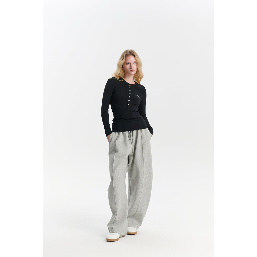 Three Quarters Stretch Loose Fleece-Lined Sweatpants Gray