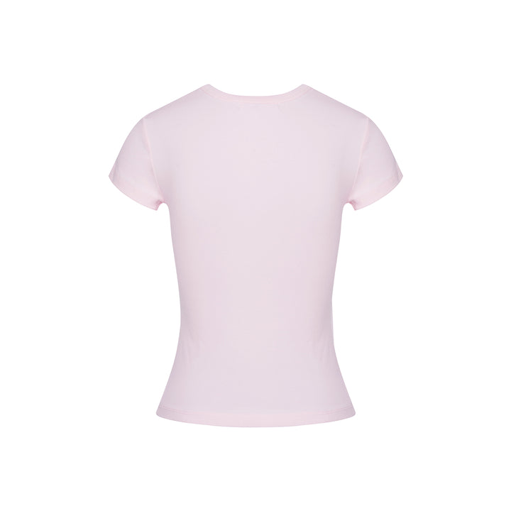 Kroche Lace Sleeve Clean Fit Logo Slim Fit Top Pink