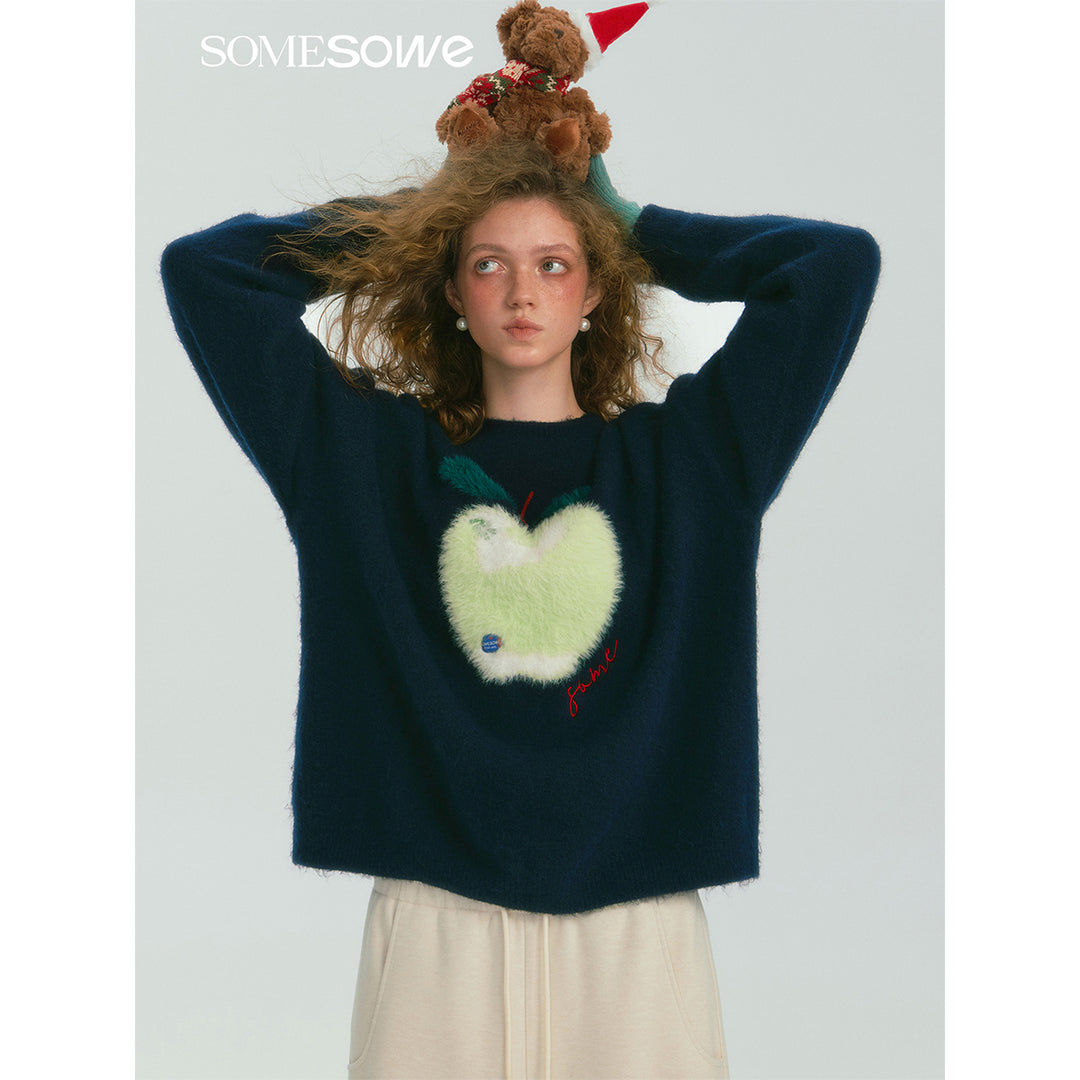 SomeSowe Apple Silhouette Knit Sweater Navy Blue