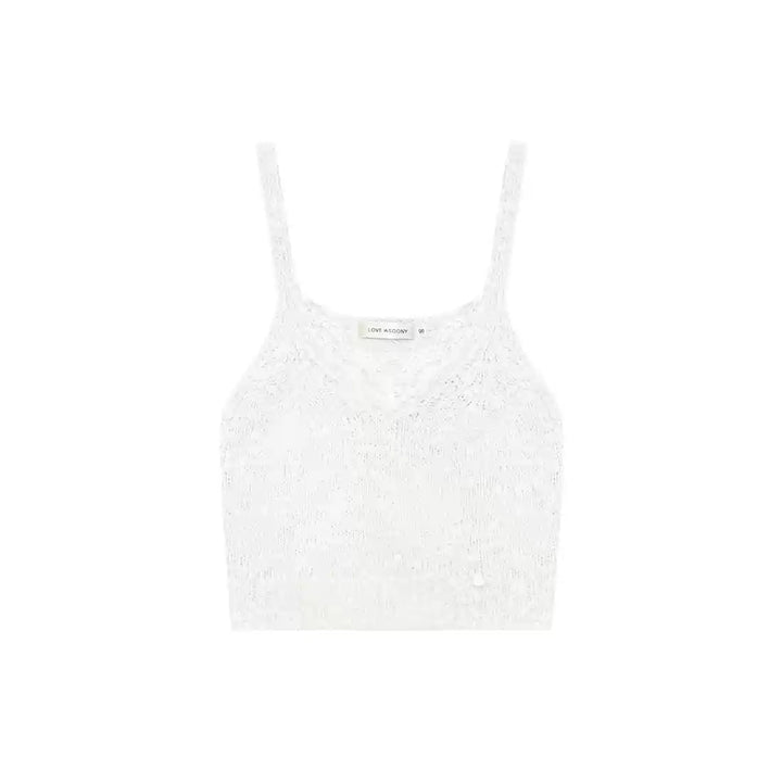 AsGony Lace Patchwork Knit Slip Vest White