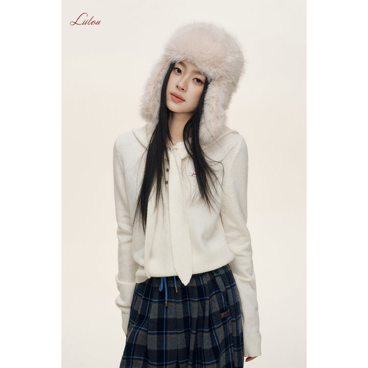 Liilou Shawl Hooded Woolen Knit Sweater White