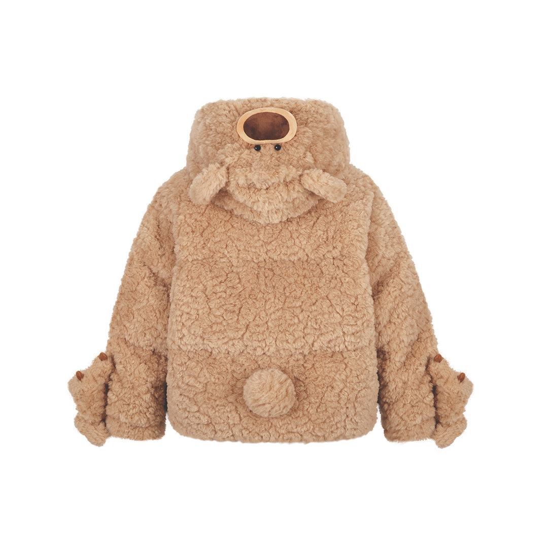 13De Marzo Plush Bear Detachable Fuzzy Down Jacket Khaki