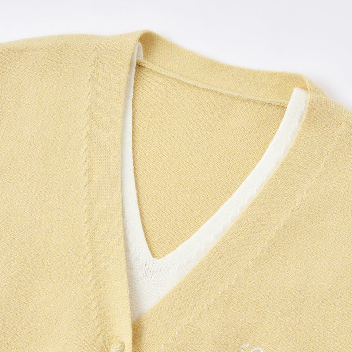 SomeSowe Fake-2-Piece V-Neck Knit Cardigan Yellow