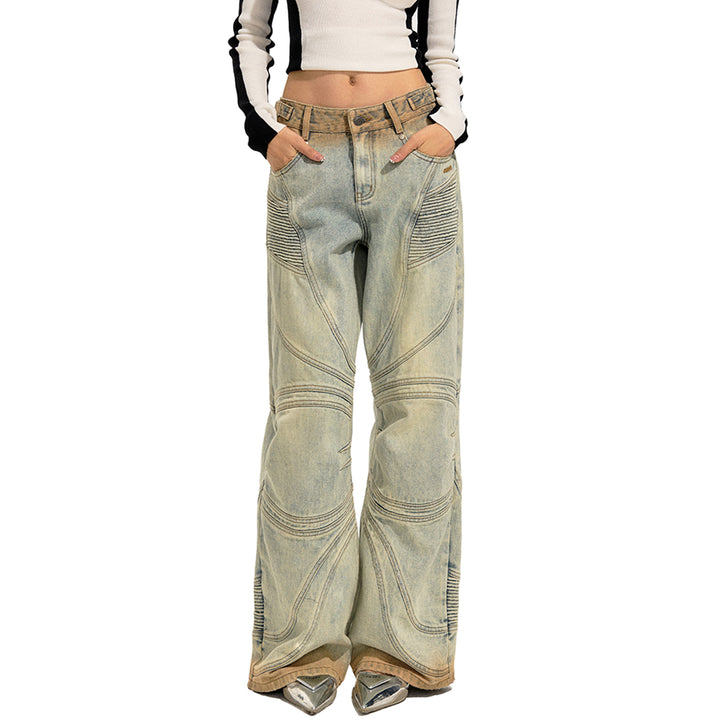 NAWS Distressed Washed Low-Rise Wide-Leg Jeans