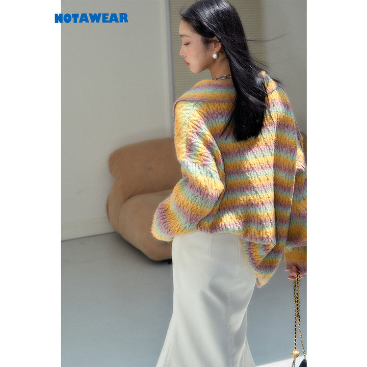 NotAwear Gradient Colors V-Neck Oversized Woolen Sweater - Mores Studio