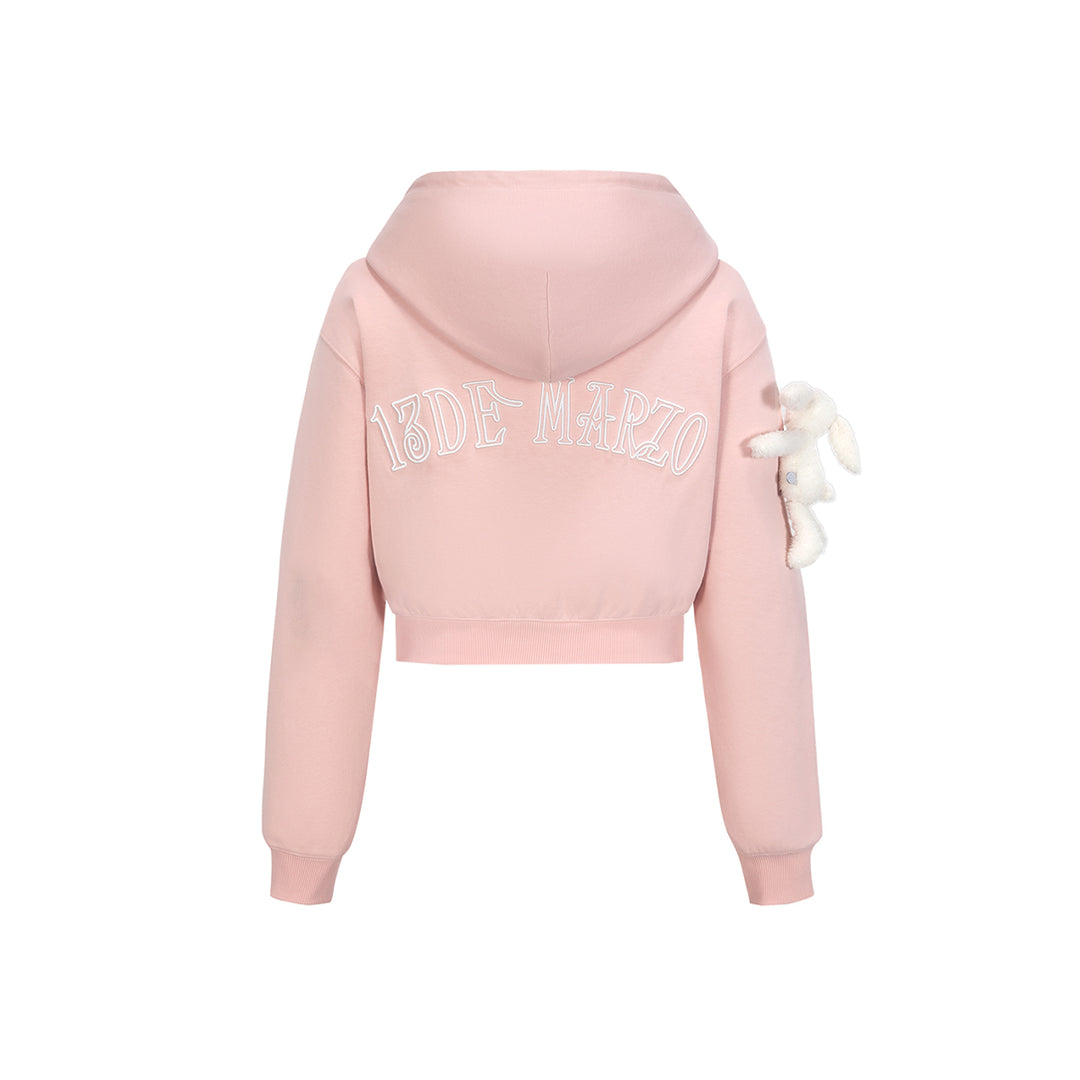 13De Marzo Doozoo Embroidery Logo Short Hoodie Pink