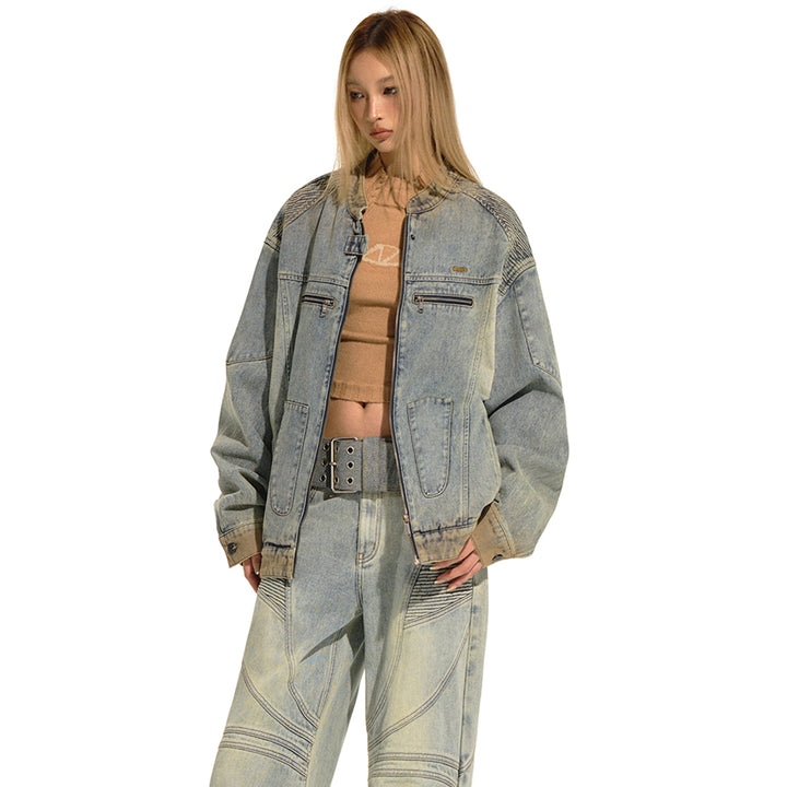 NAWS Distressed Washed Silhouette Denim Jacket