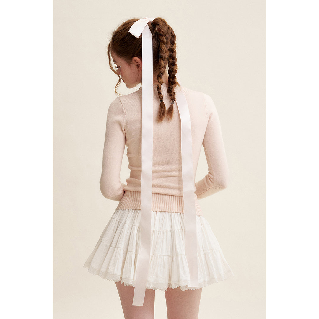 Kroche Lace Patchwork A-Line Ballet Fluffy Skirt White