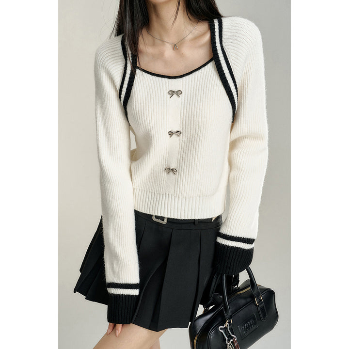 MacyMccoy Fake-2-Piece U-Neck Knit Sweater White