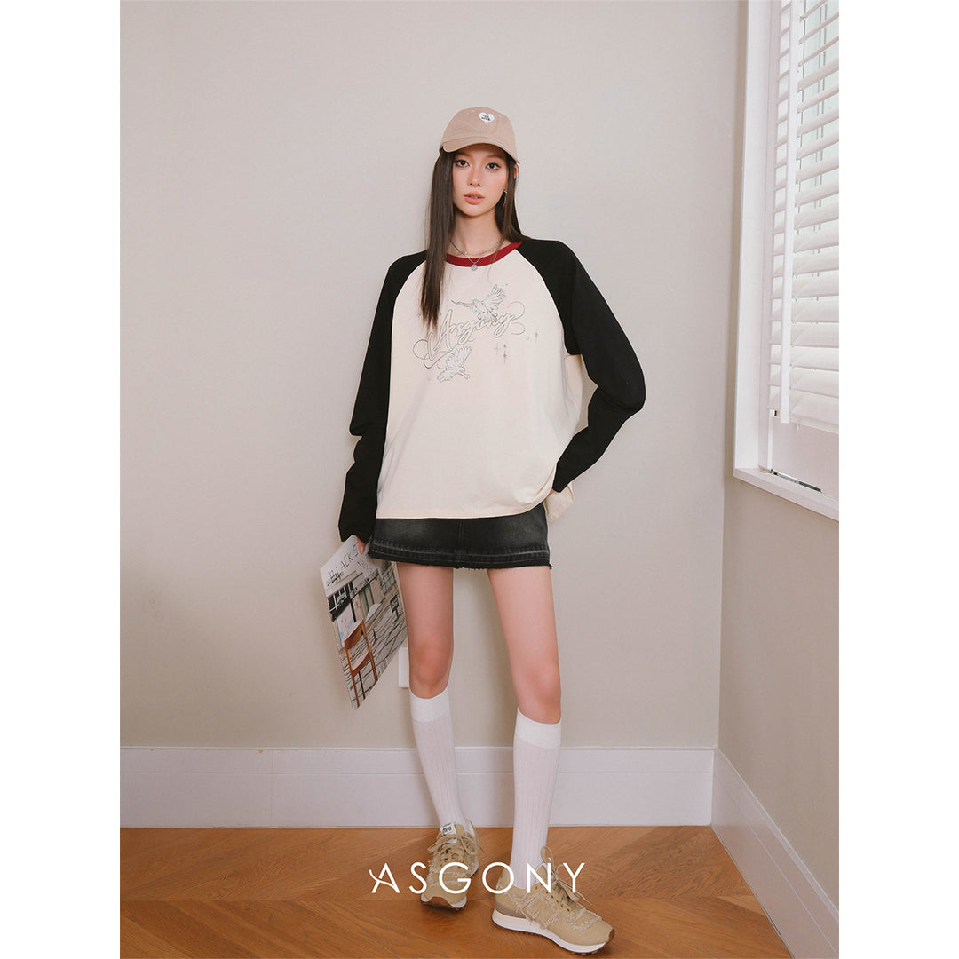 AsGony Color Blocked Logo Printed Classic Top