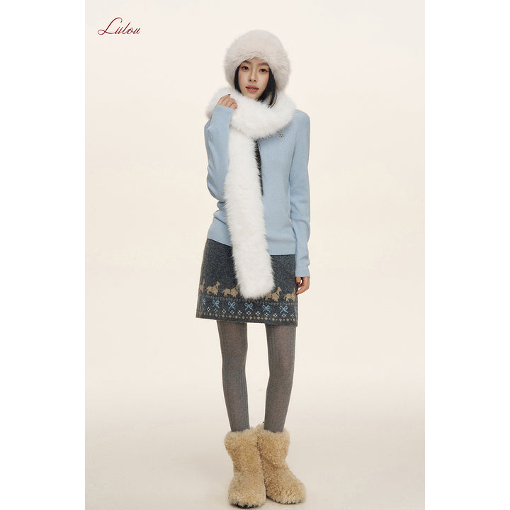 Liilou Clean-Fit High Collar Woolen Knit Top Blue