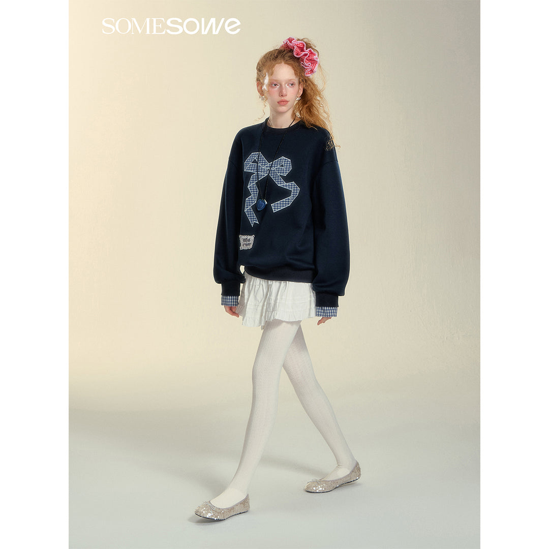 SomeSowe Origami Bow Embroidery Sweatshirt Blue