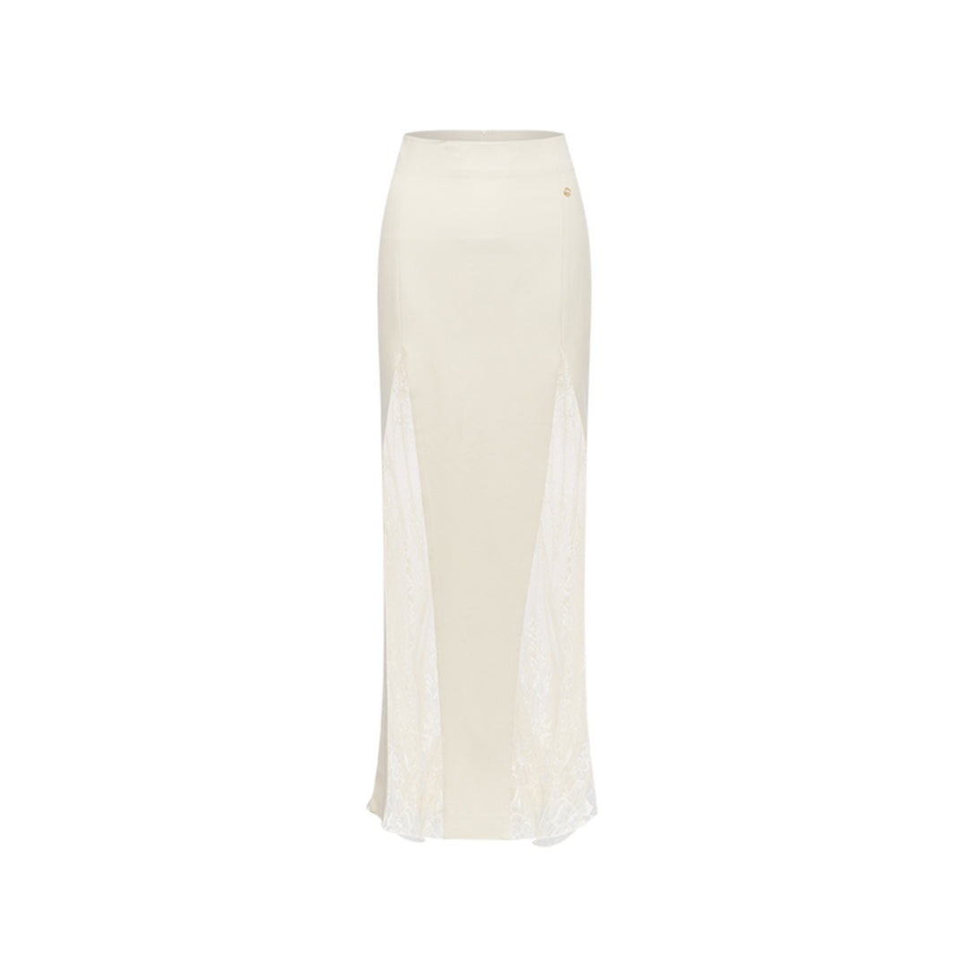 Sheer Luck Sofi Lace Hollow Cutting Long Skirt White