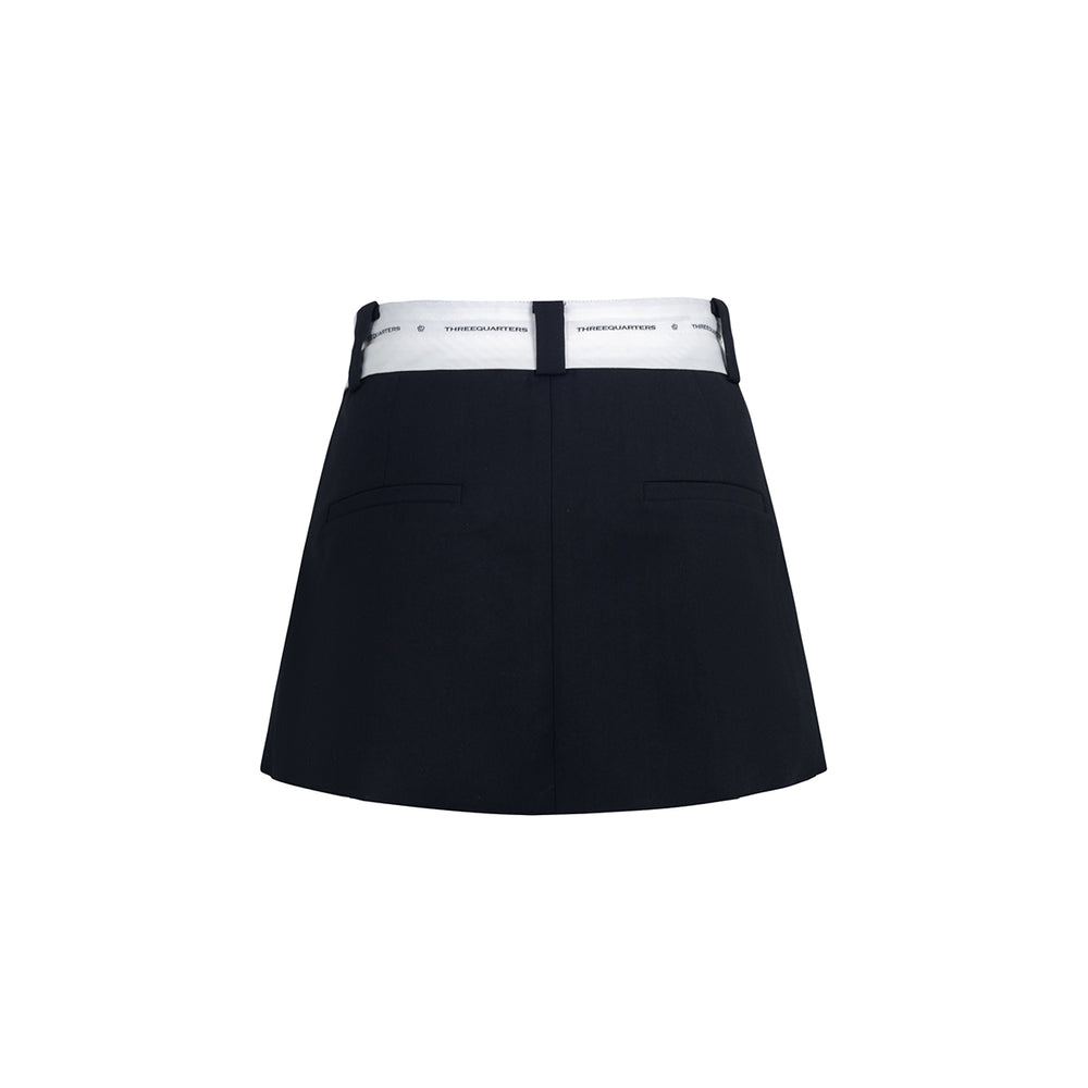 Three Quarters Silver Thread Contrast Skirt Shorts Black - Mores Studio