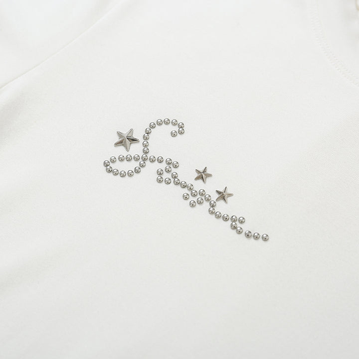 SomeSowe Stretch Slim-Fit Star Rivets T-Shirt White