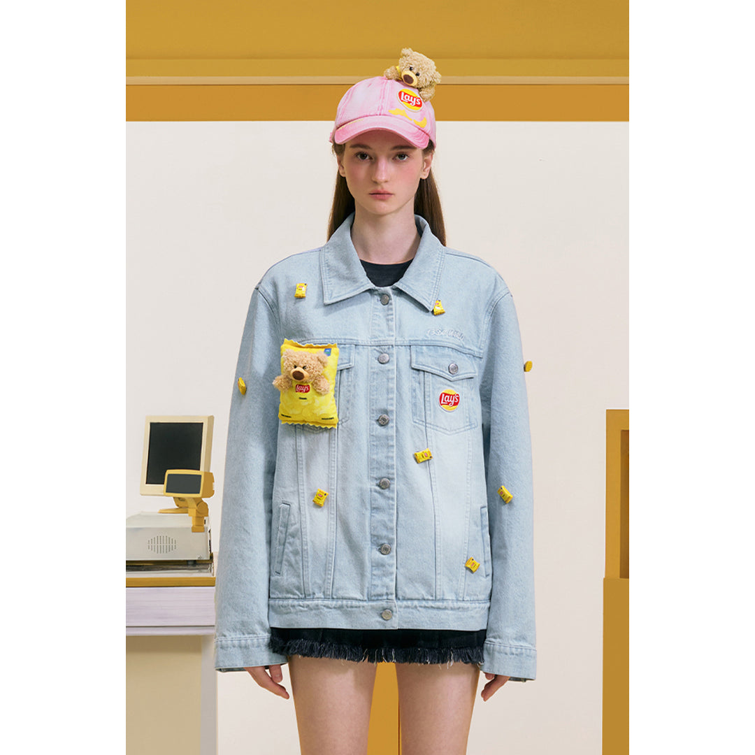 13De Marzo X Lay's Plush Bear Crisps Denim Jacket Washed Blue