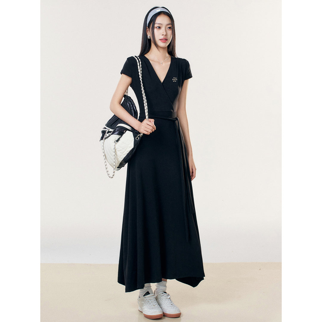 Liilou V-Neck Lace-Up A-Line Long Dress