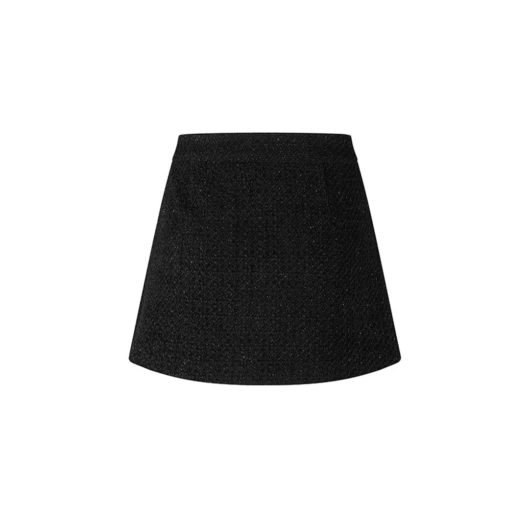 Herlian Detachable Bow Irregular Pleated Skirt Black